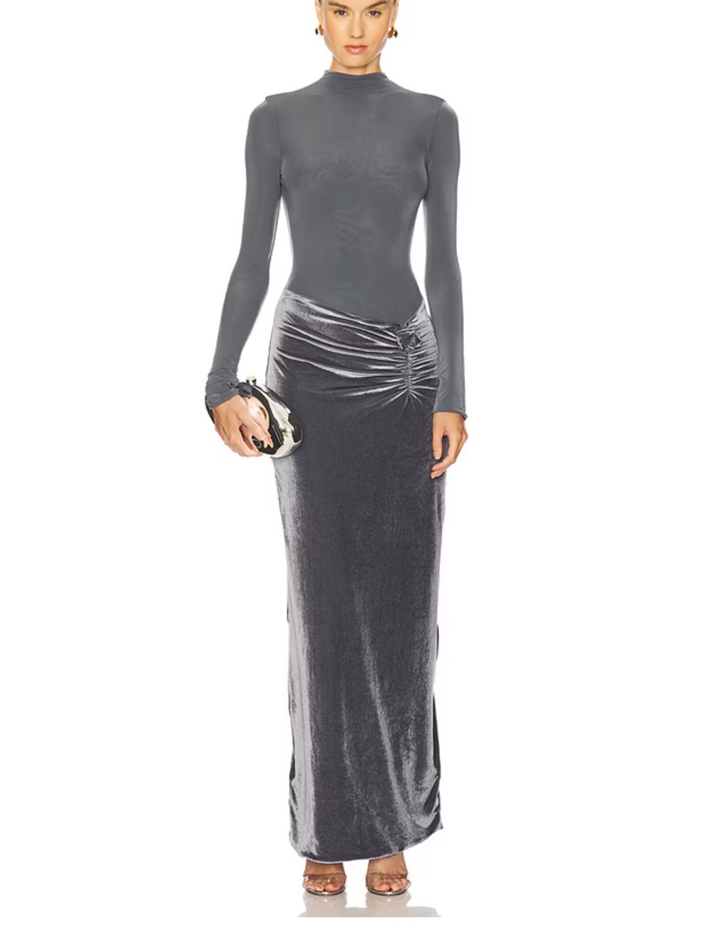 Maygel Coronel Borelli Dress in Stone One Size Long Sleeve Velvet